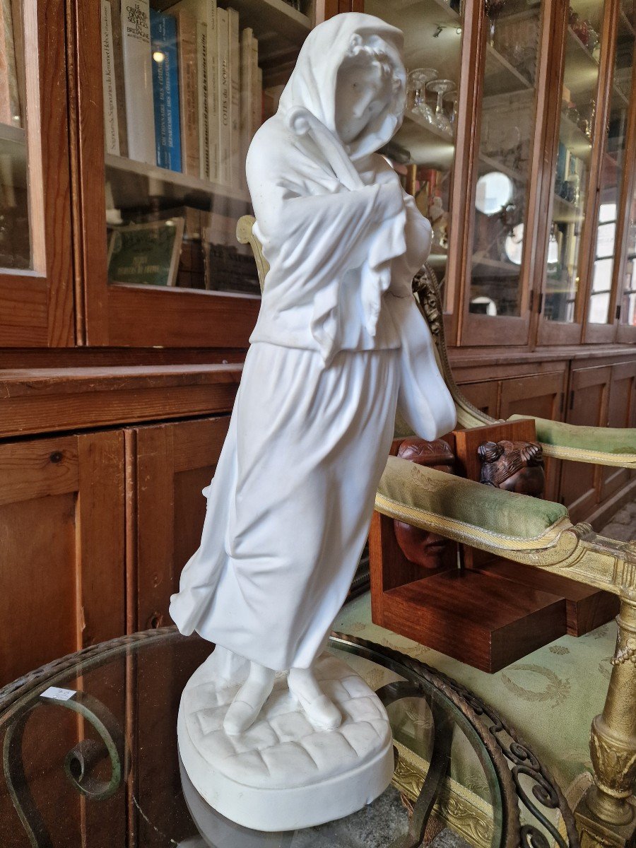 Large Porcelain Biscuit Statuette Woman With Guitar By Nicolas Lecorney Eb Paris-photo-2