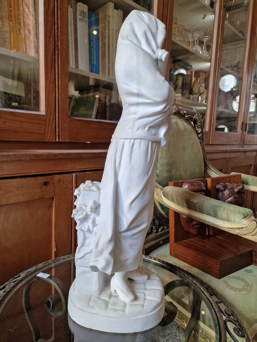 Large Porcelain Biscuit Statuette Woman With Guitar By Nicolas Lecorney Eb Paris-photo-3