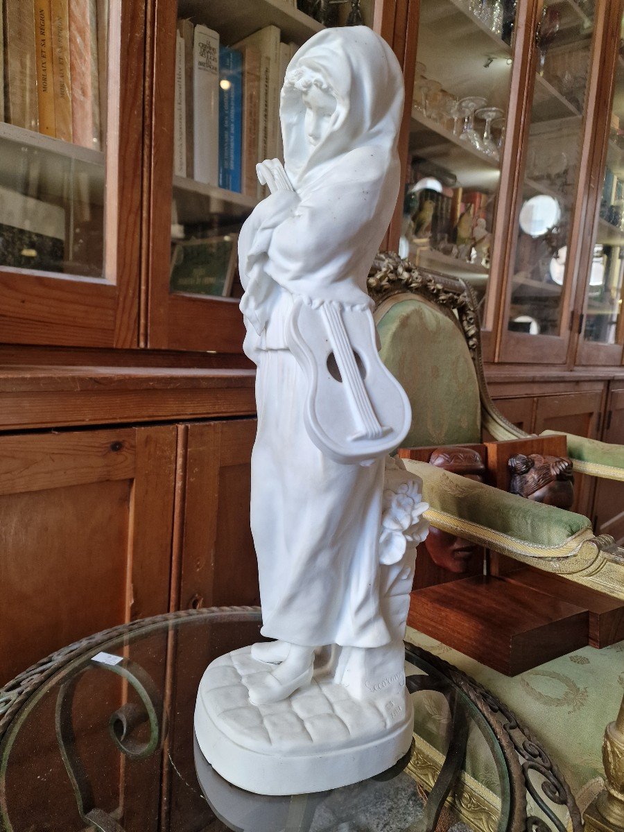 Large Porcelain Biscuit Statuette Woman With Guitar By Nicolas Lecorney Eb Paris-photo-1