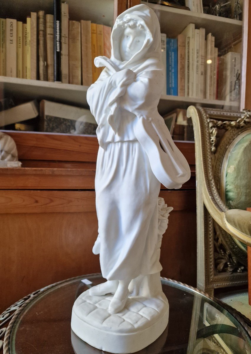 Large Porcelain Biscuit Statuette Woman With Guitar By Nicolas Lecorney Eb Paris