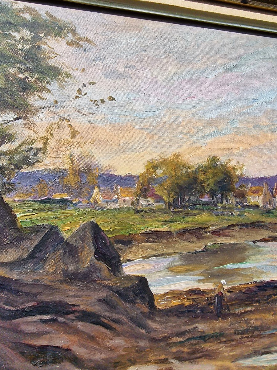 Painting The Aven River By Albert Lenfant Around 1900 Banks Of The Aven Bridge Brittany-photo-2