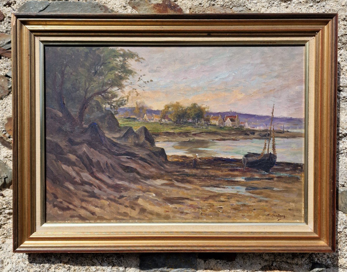 Painting The Aven River By Albert Lenfant Around 1900 Banks Of The Aven Bridge Brittany