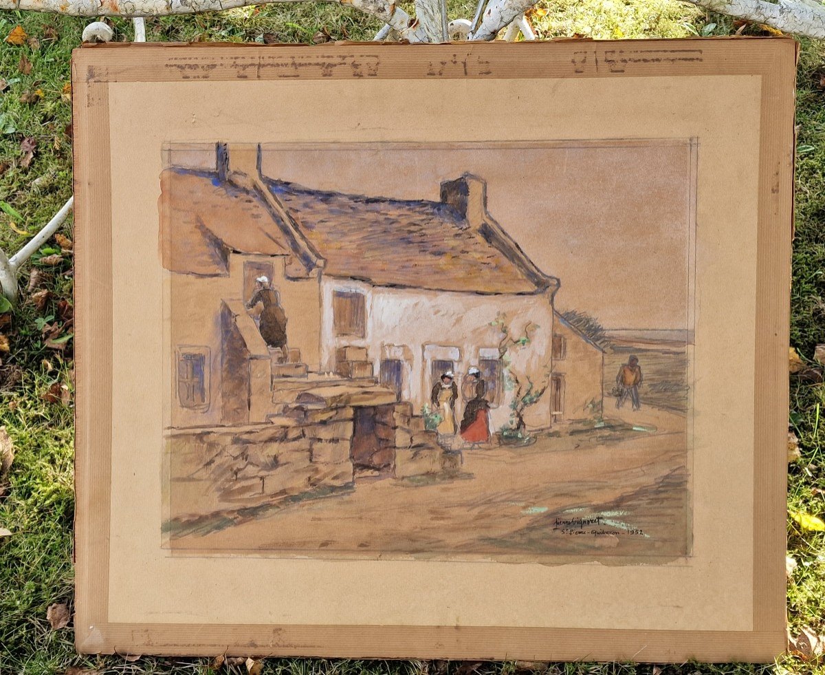 Watercolor By Pierre Signoret Kerhostin Saint Pierre Quiberon In 1952 Brittany Peninsula-photo-2