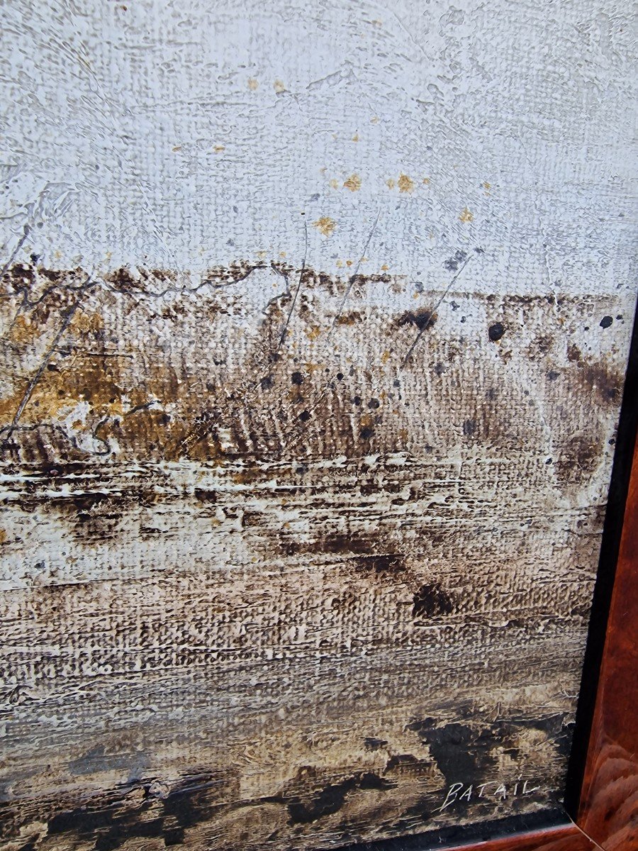 Tableau Huile Sur Toile Par Jean Batail Lyon Chaumière En Marais De Brière Vendée -photo-4