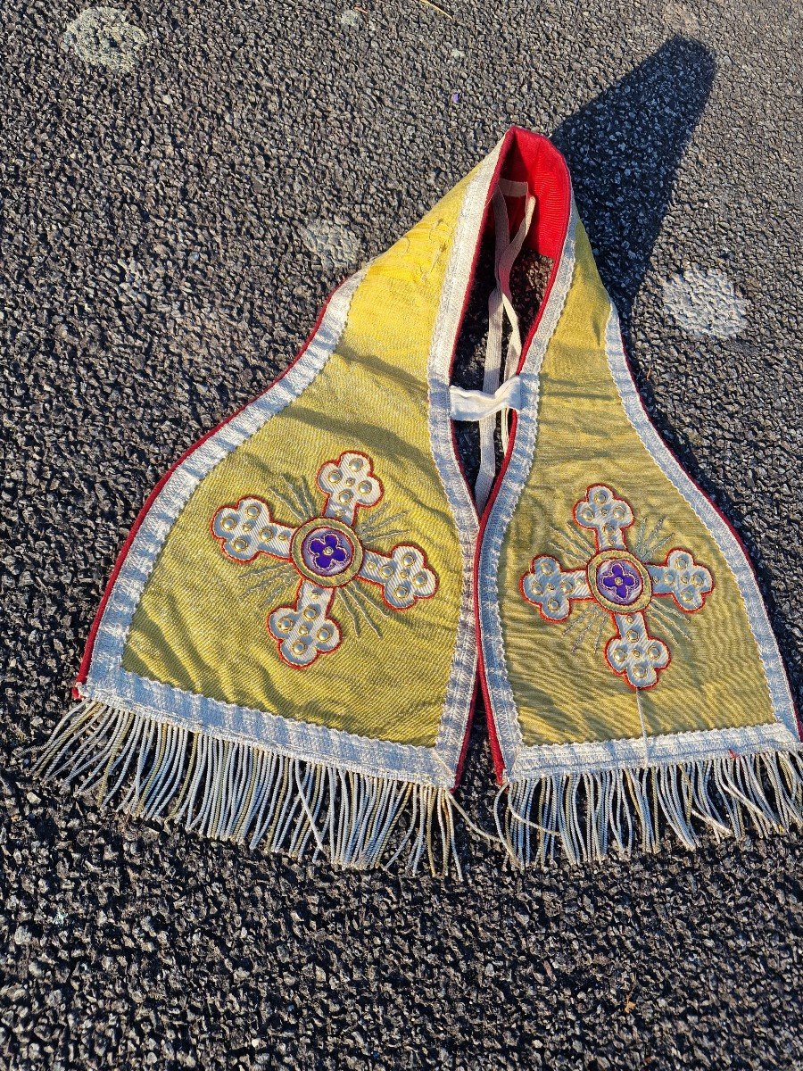 Chasuble With 7 Medallions Painted With Gold Threads, With Its Stole And Manipule, Liturgical Vestments-photo-6