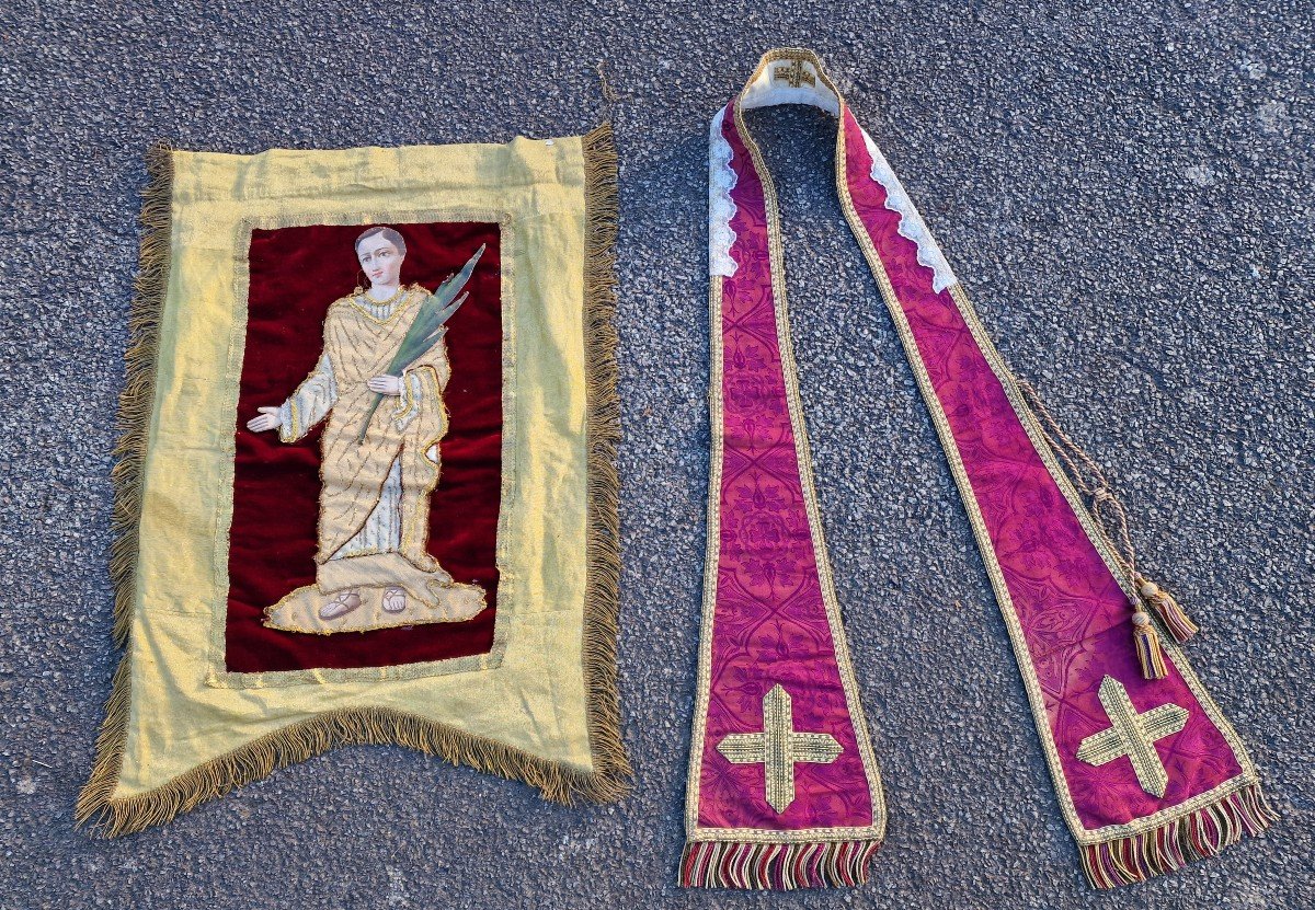 Lot Of Liturgical Objects Including A Processional Banner And A Stole 