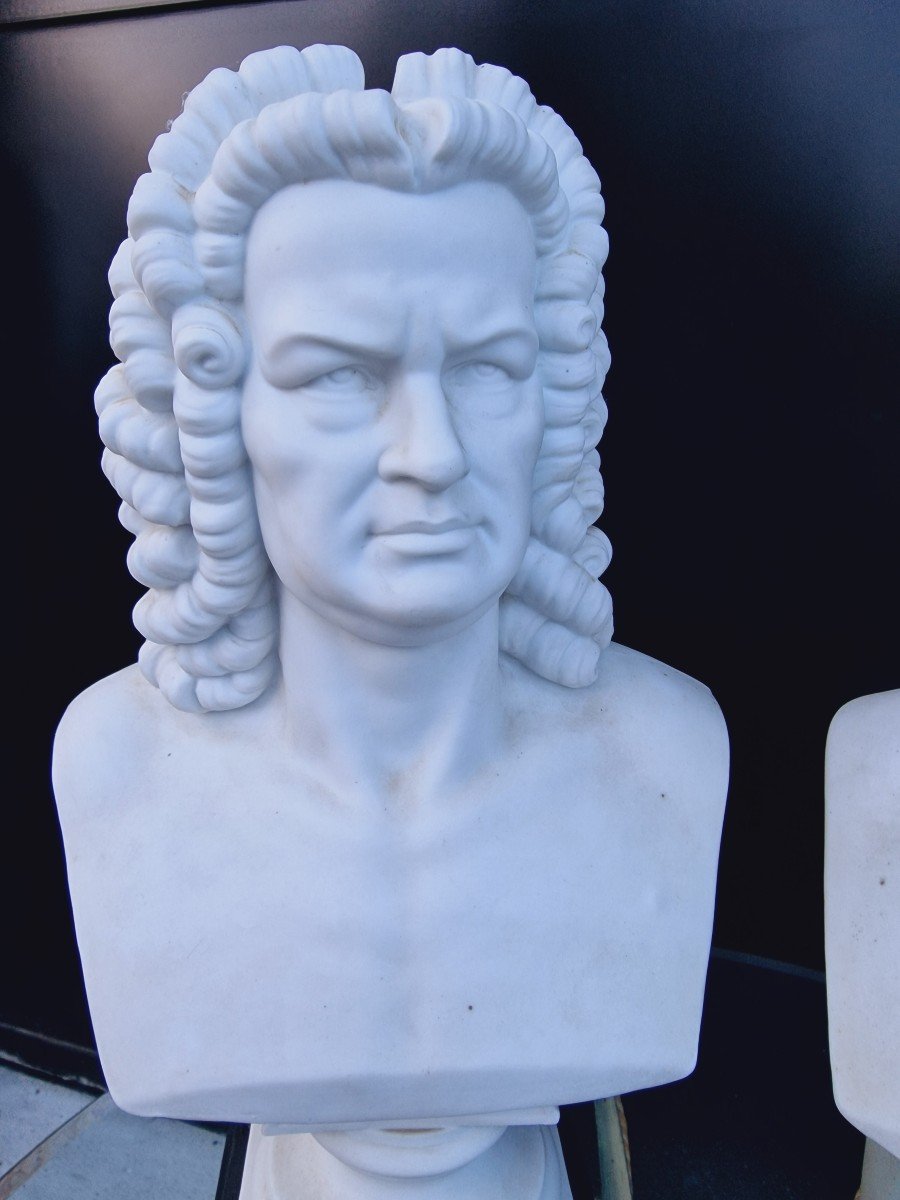 Pair Of Porcelain Busts Of Composers Franz Joseph Haydn And Johann Sebastian Bach-photo-4