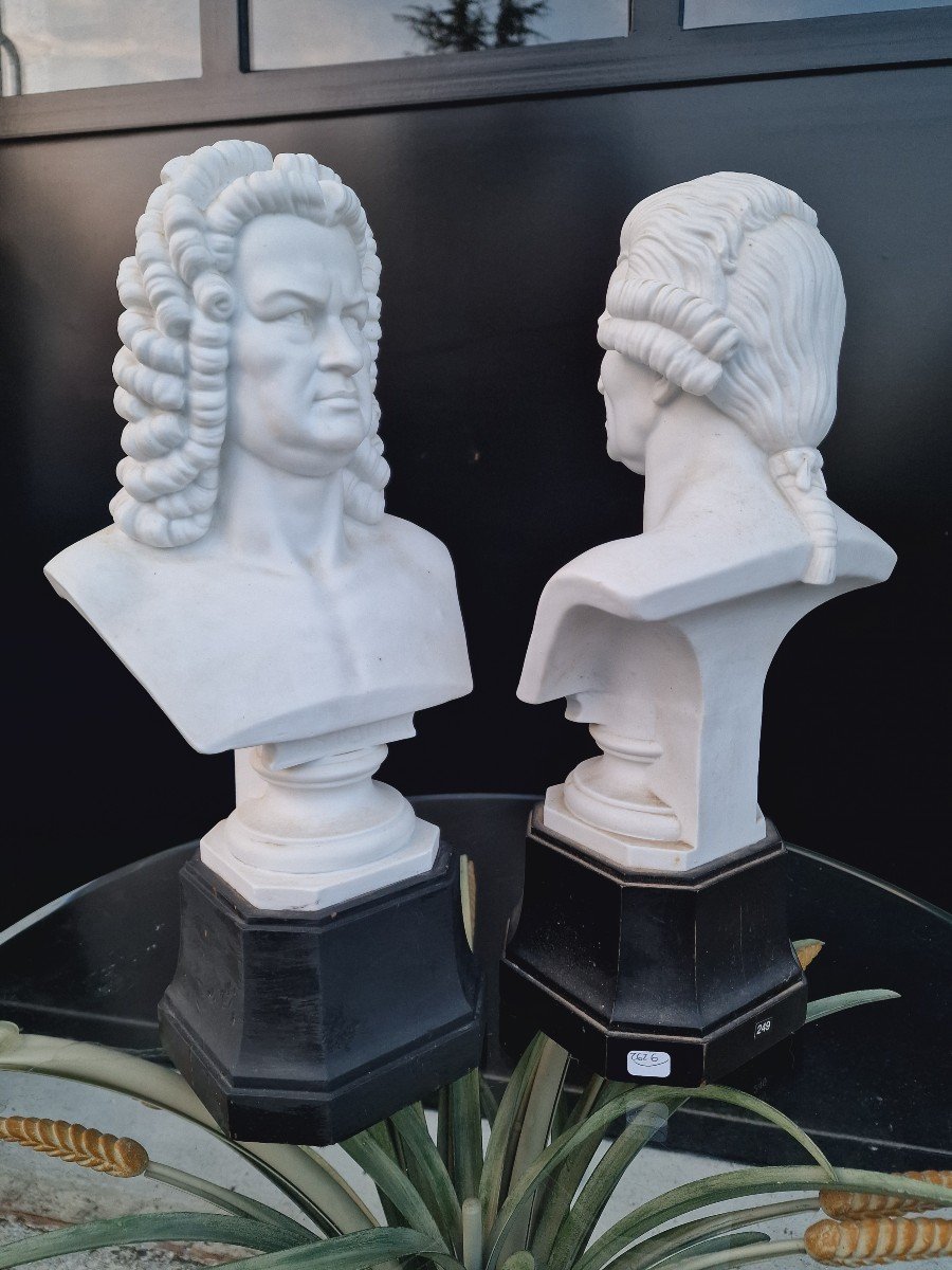 Pair Of Porcelain Busts Of Composers Franz Joseph Haydn And Johann Sebastian Bach-photo-8