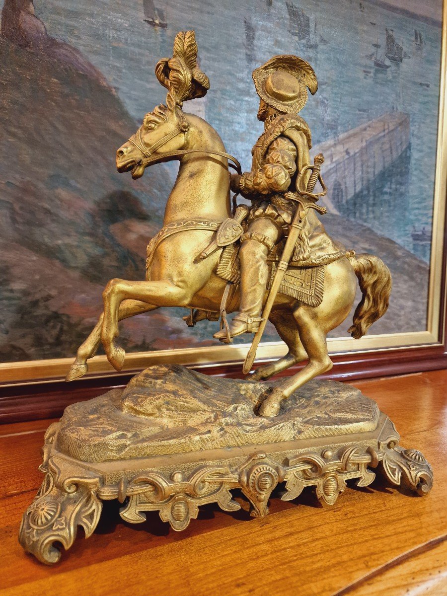 Statue équestre Du Roi François 1er Cavalier Cheval Bronze Doré Statue Royale Chateau Chambord-photo-4