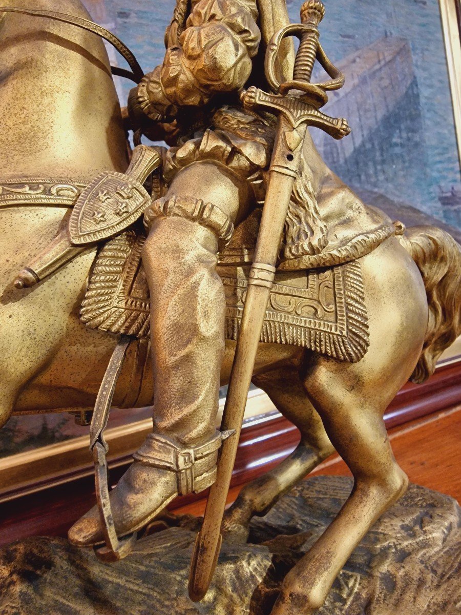 Statue équestre Du Roi François 1er Cavalier Cheval Bronze Doré Statue Royale Chateau Chambord-photo-1