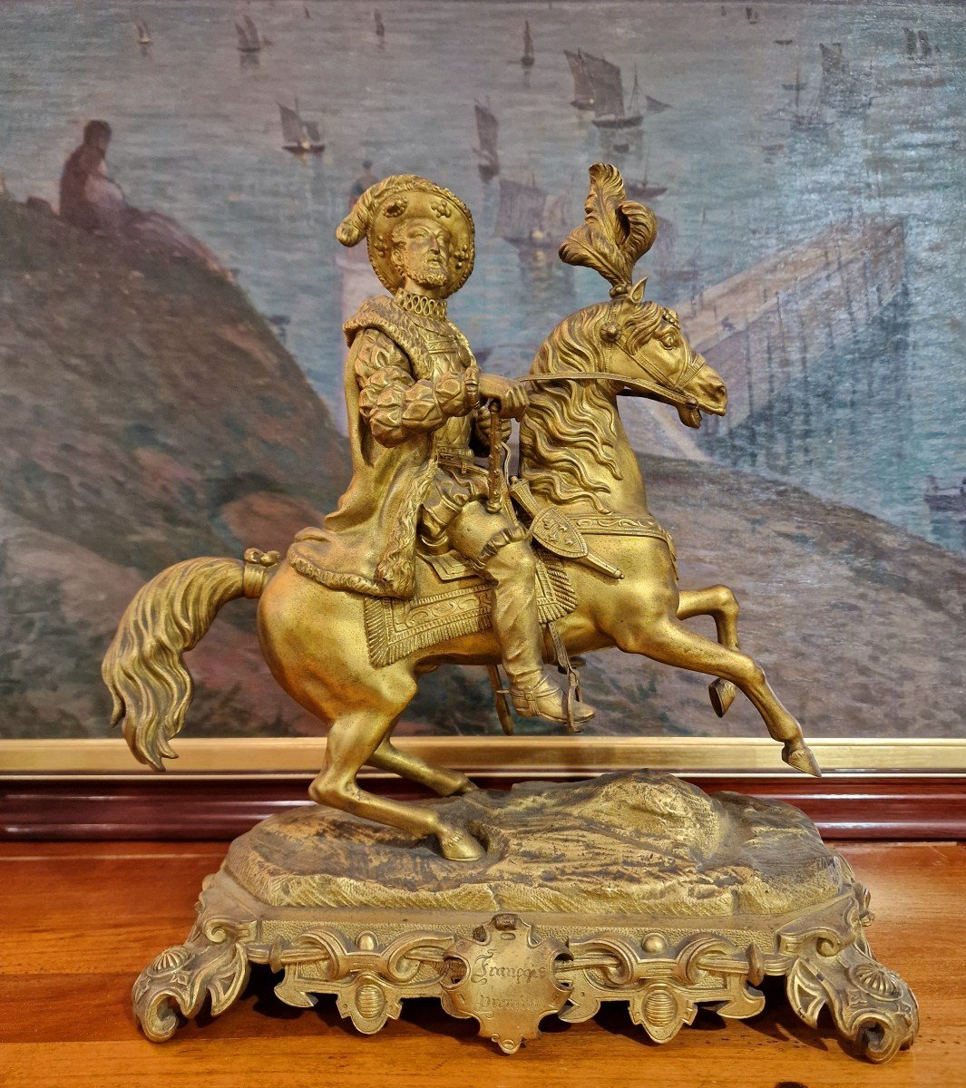 Statue équestre Du Roi François 1er Cavalier Cheval Bronze Doré Statue Royale Chateau Chambord