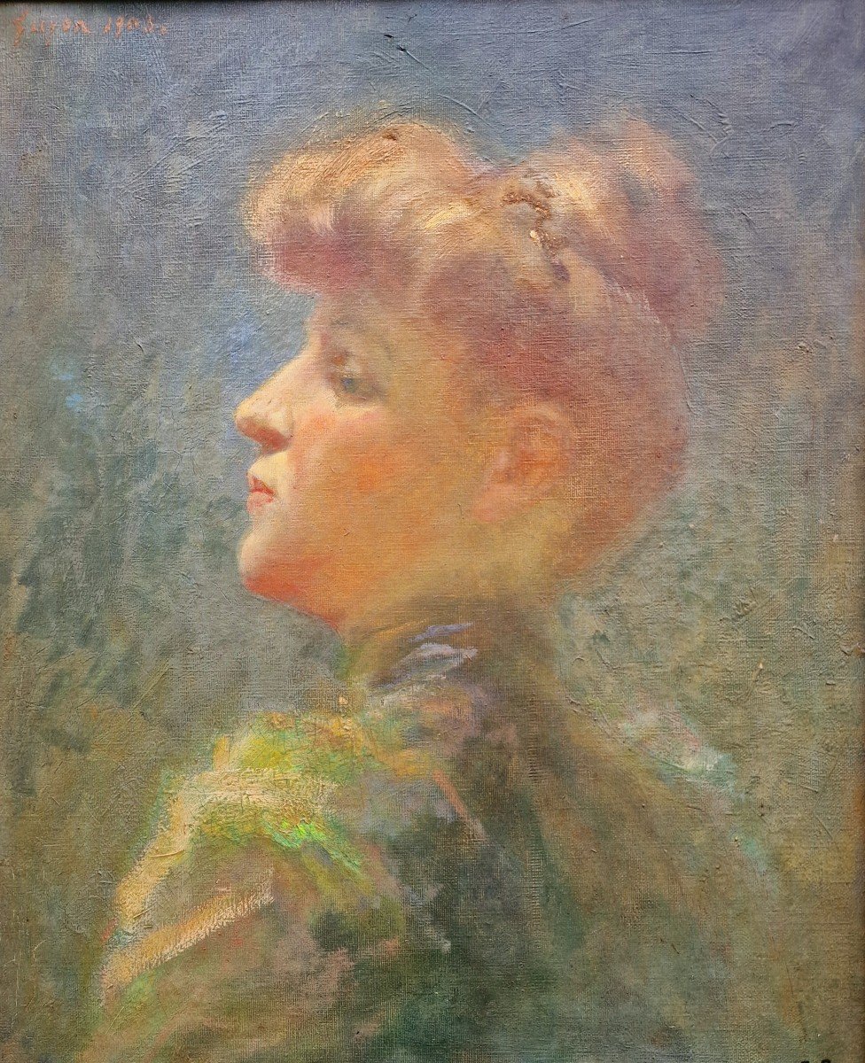 Tableau Portrait De Jeune Femme De Profil De La Belle époque 1900 Art Nouveau Par Guyon .