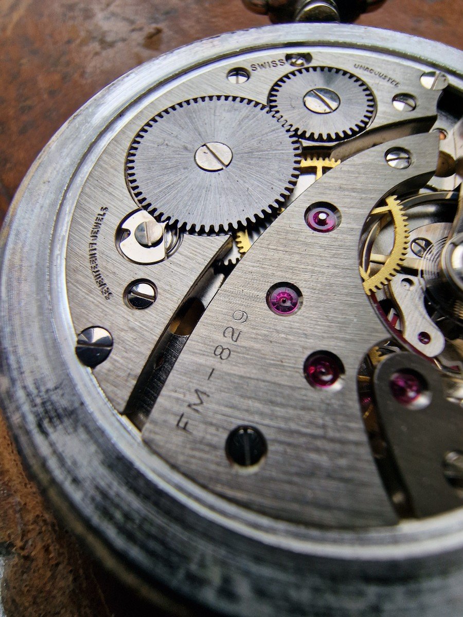 Montre Gousset De Poche Franc Maçon Fabrication Suisse Compas équerre Métal Argenté-photo-6