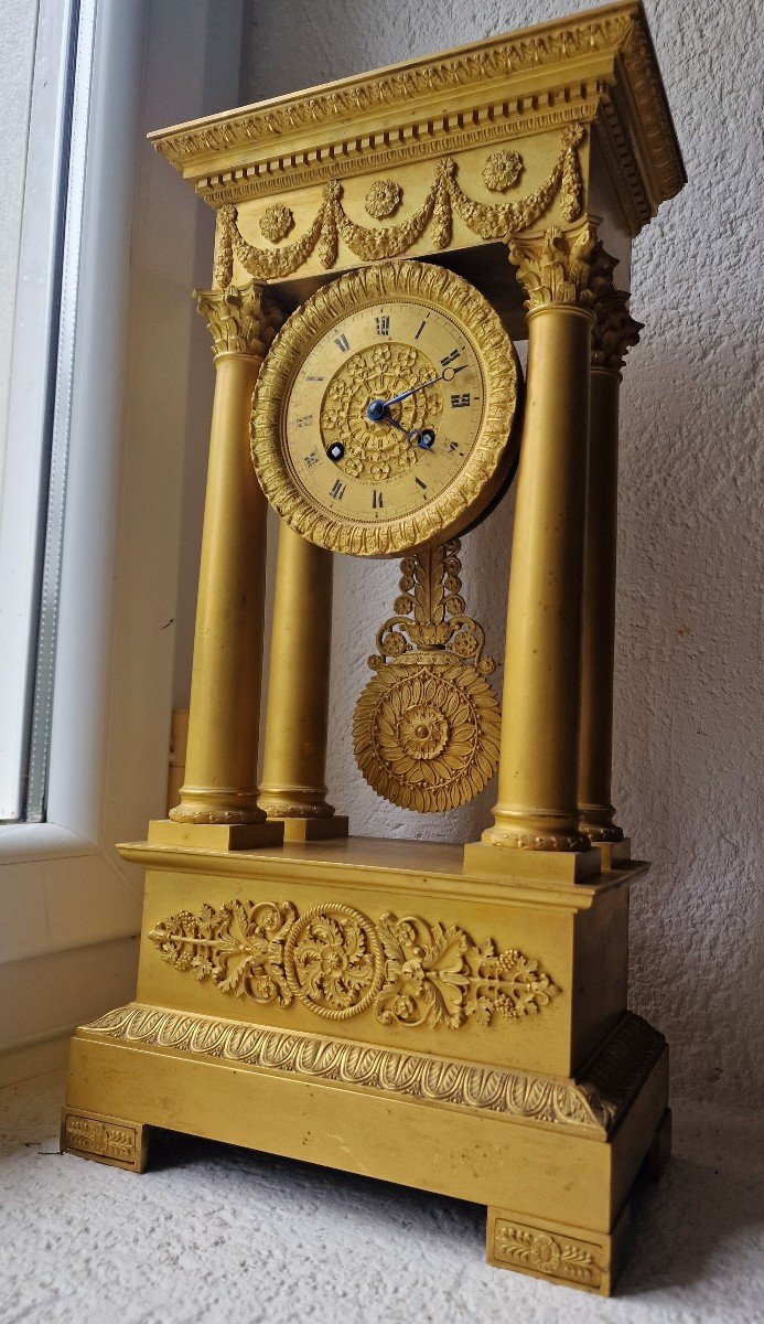 Large Portico Clock Restoration Period Gilt Bronze Cronier Ainé Place Des 3 Mariés Paris-photo-2