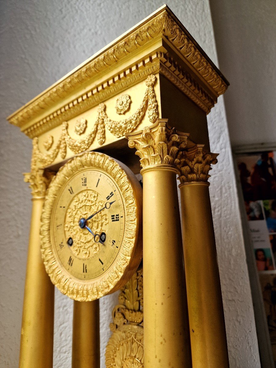 Large Portico Clock Restoration Period Gilt Bronze Cronier Ainé Place Des 3 Mariés Paris-photo-3