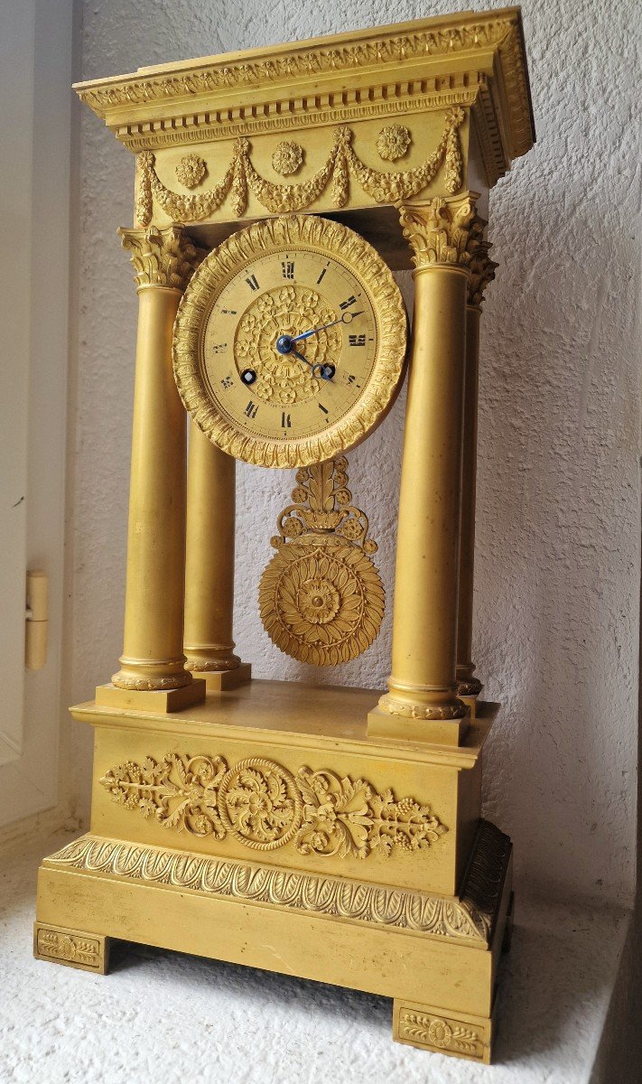 Large Portico Clock Restoration Period Gilt Bronze Cronier Ainé Place Des 3 Mariés Paris-photo-1