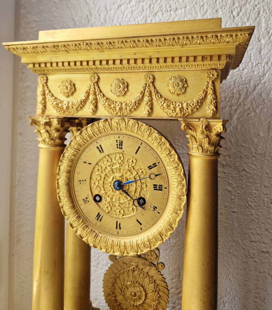 Large Portico Clock Restoration Period Gilt Bronze Cronier Ainé Place Des 3 Mariés Paris-photo-2