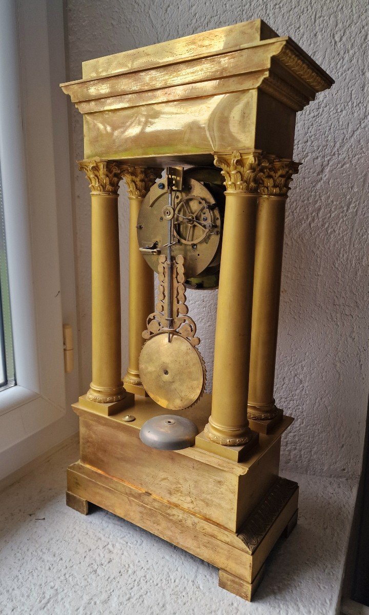 Large Portico Clock Restoration Period Gilt Bronze Cronier Ainé Place Des 3 Mariés Paris-photo-5