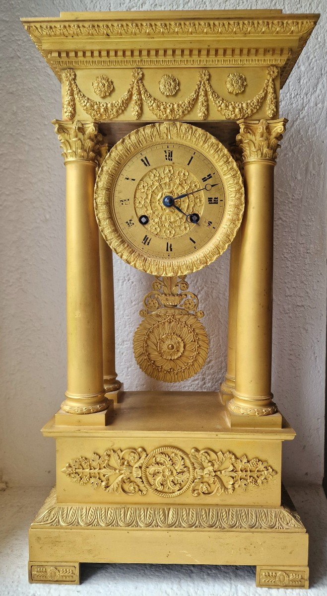 Large Portico Clock Restoration Period Gilt Bronze Cronier Ainé Place Des 3 Mariés Paris