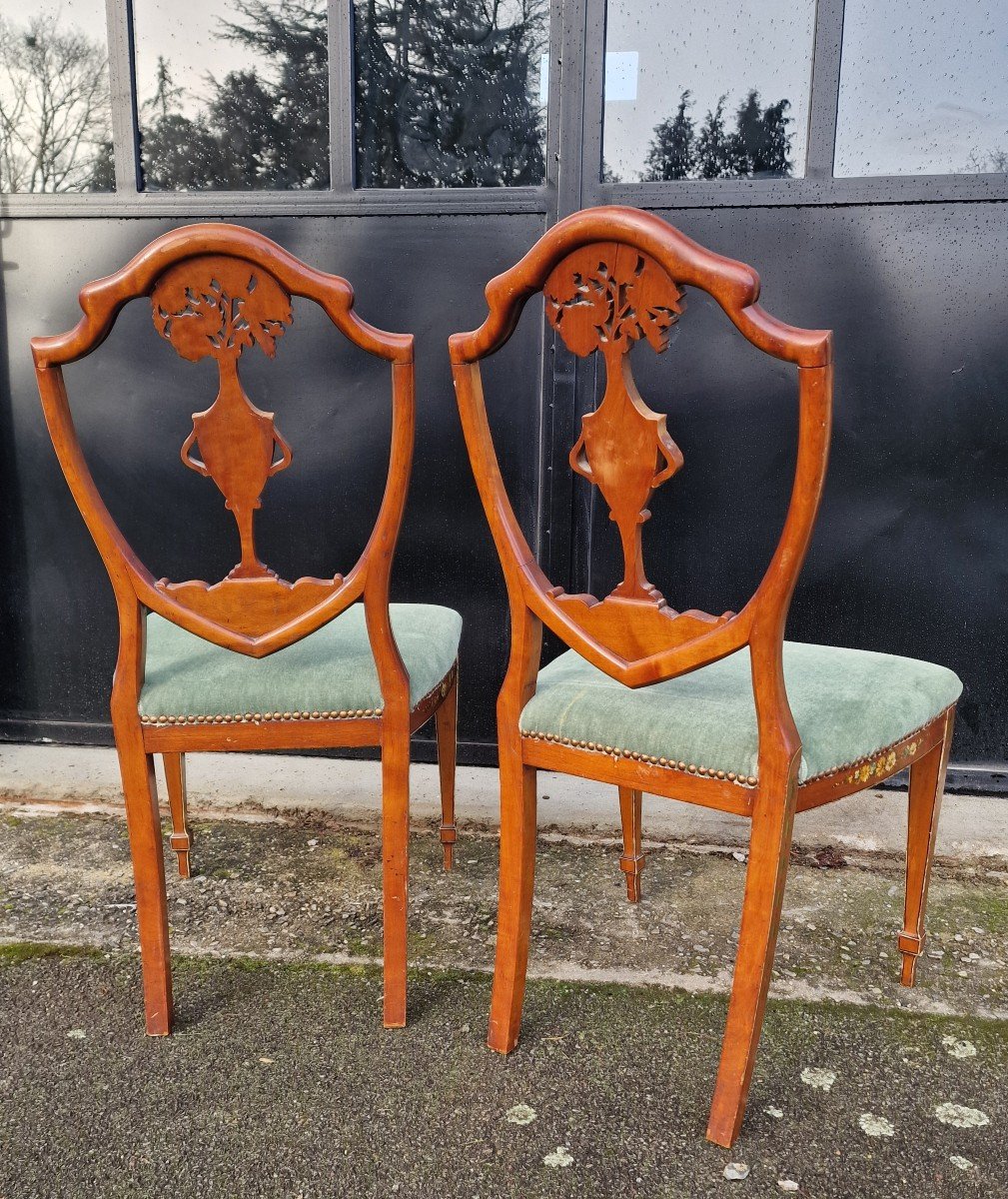 Pair Of Hepplewhite Style George England Polychrome Painted Lemonwood Chairs-photo-6