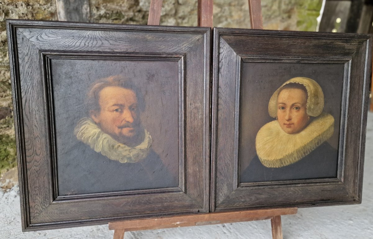 Paire De Portraits De Nobles  Hollandais Avers à La Manière De Rembrandt Van Rijn-photo-2