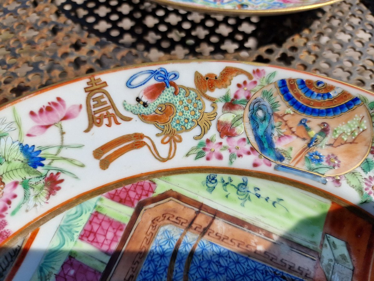 Lot Of 4 Rare Chinese Marli Porcelain Plates From Canton Circa 1820-1830 Daoguang Period -photo-2