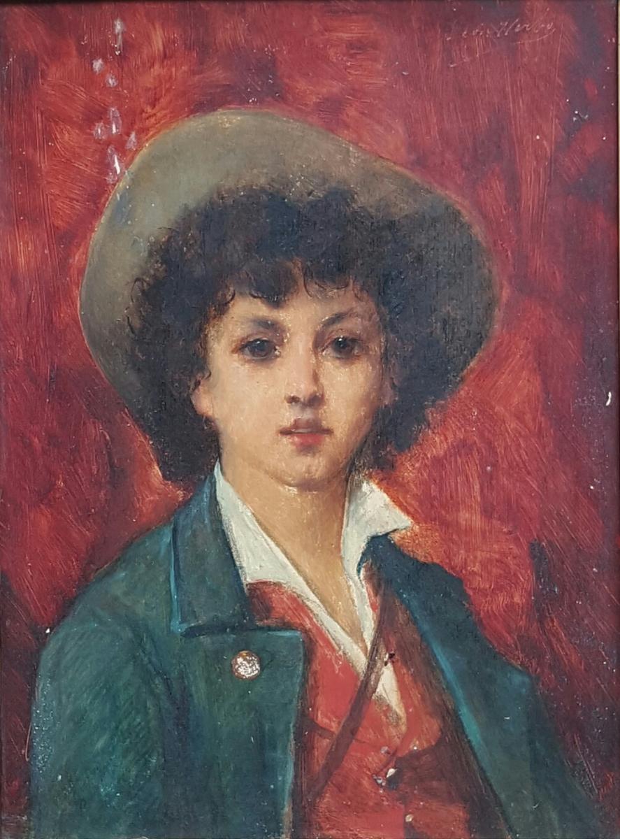 Portrait De Jeune Homme Napolitain Par Léon Herbo (1850-1907)école Belge