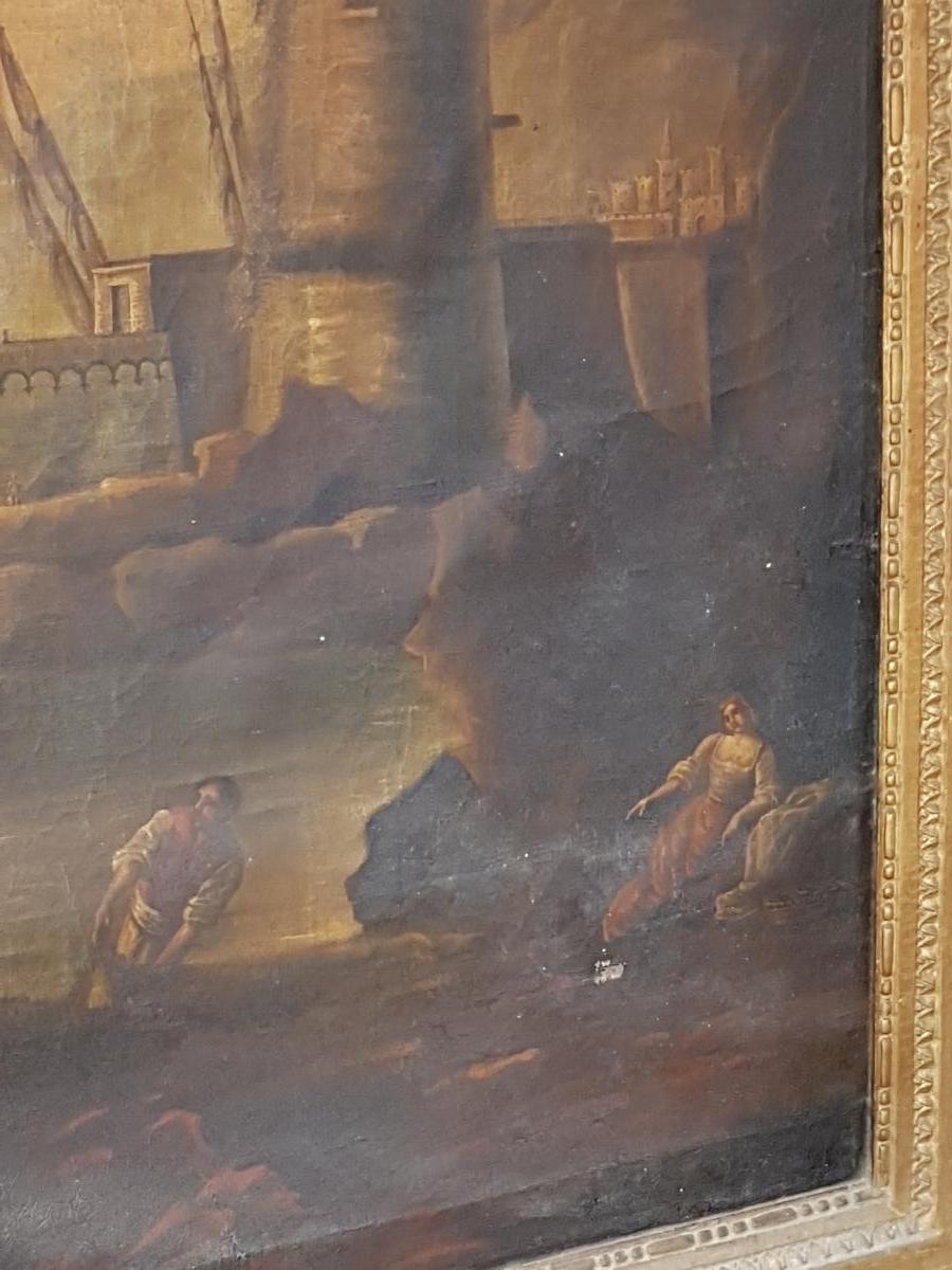 Painting 18th Port Scene With Fishermen And Sailboats Lacroix De Marseille-photo-4