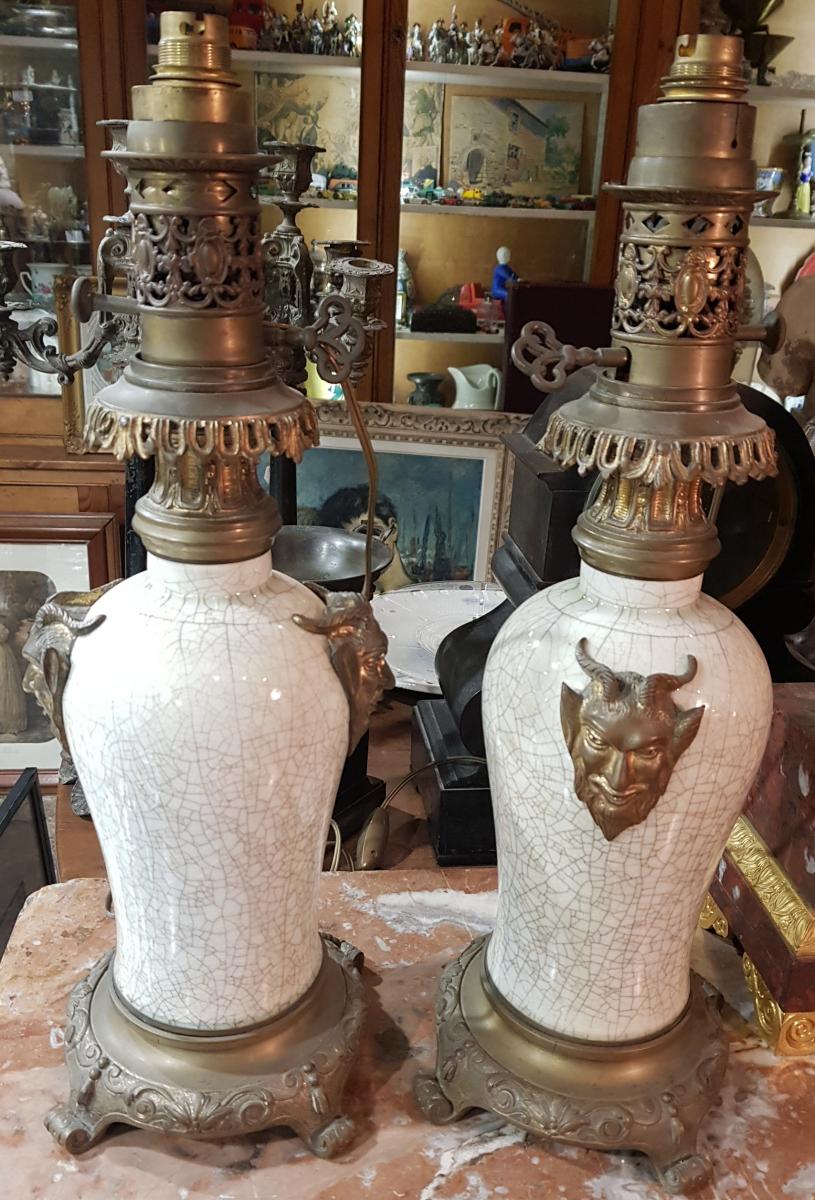 Pair Of Chinoisant Lamps Or Japonism Decor Satanic Napoleon III Chinese Porcelain-photo-2