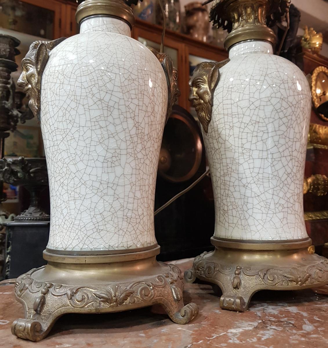 Pair Of Chinoisant Lamps Or Japonism Decor Satanic Napoleon III Chinese Porcelain-photo-3