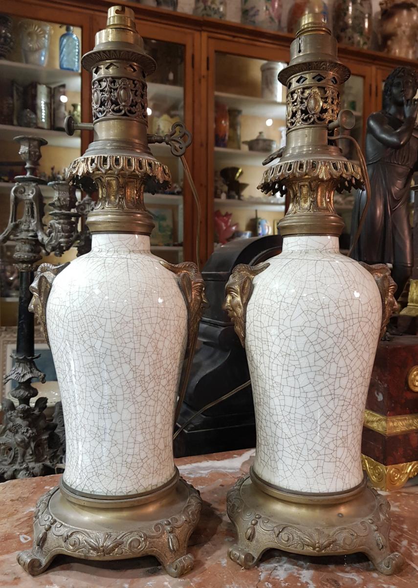 Pair Of Chinoisant Lamps Or Japonism Decor Satanic Napoleon III Chinese Porcelain-photo-5