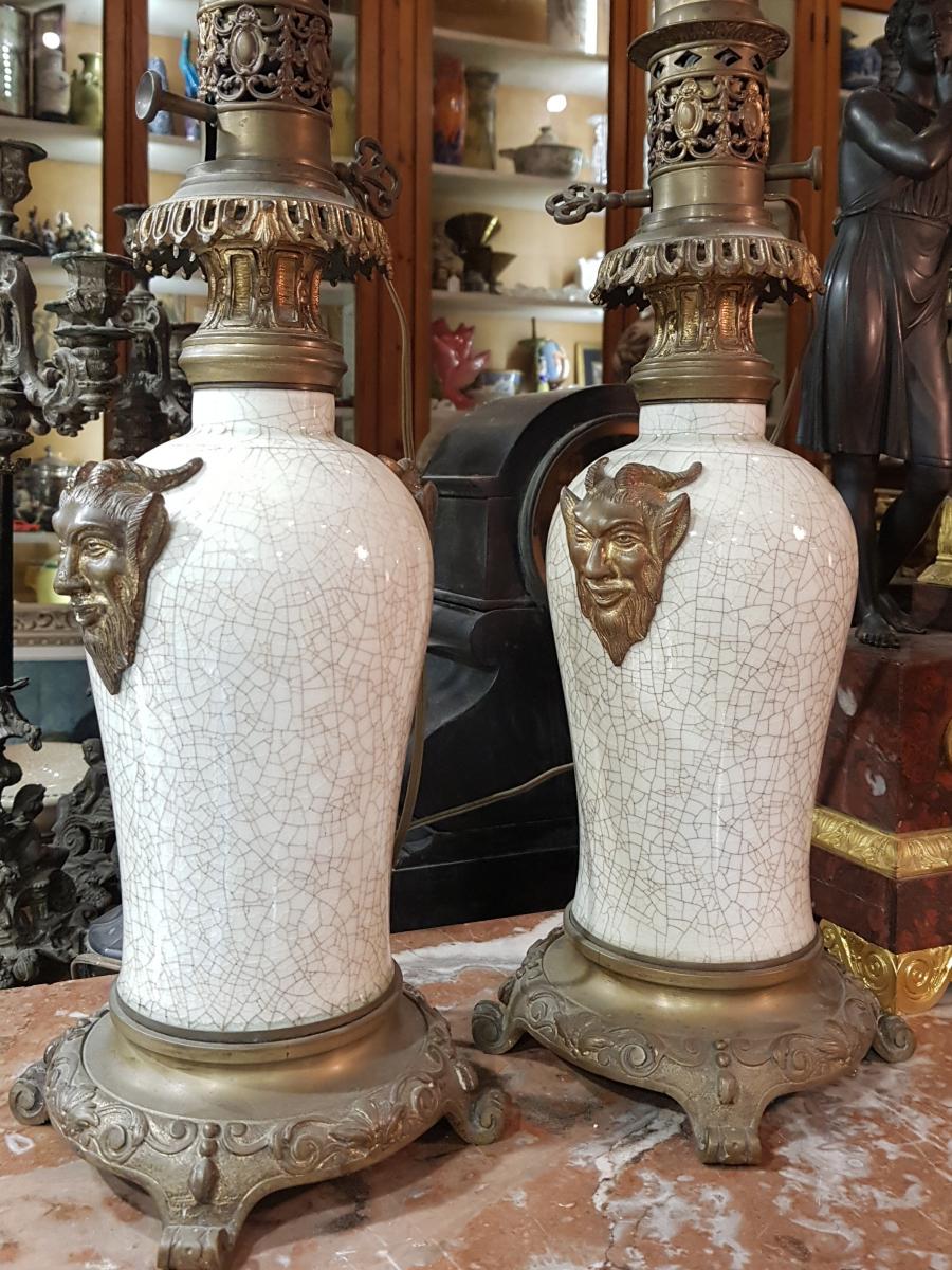 Pair Of Chinoisant Lamps Or Japonism Decor Satanic Napoleon III Chinese Porcelain-photo-7