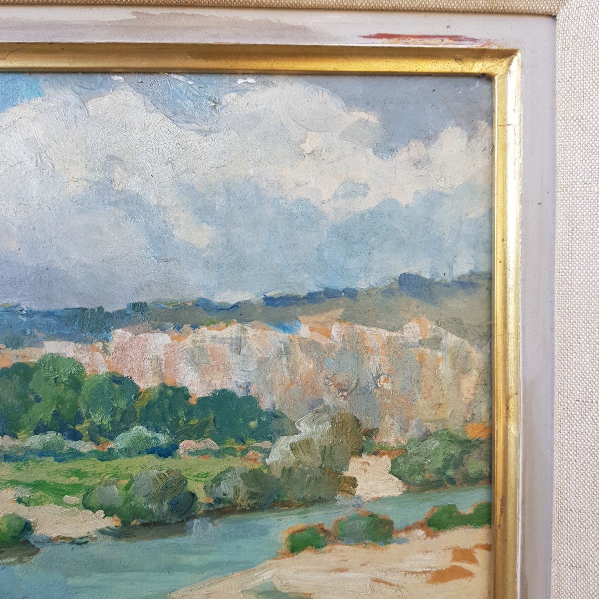 Tableau Le Gard à Collias Par Gabriel Vié Vers 1950 Occitanie-photo-3