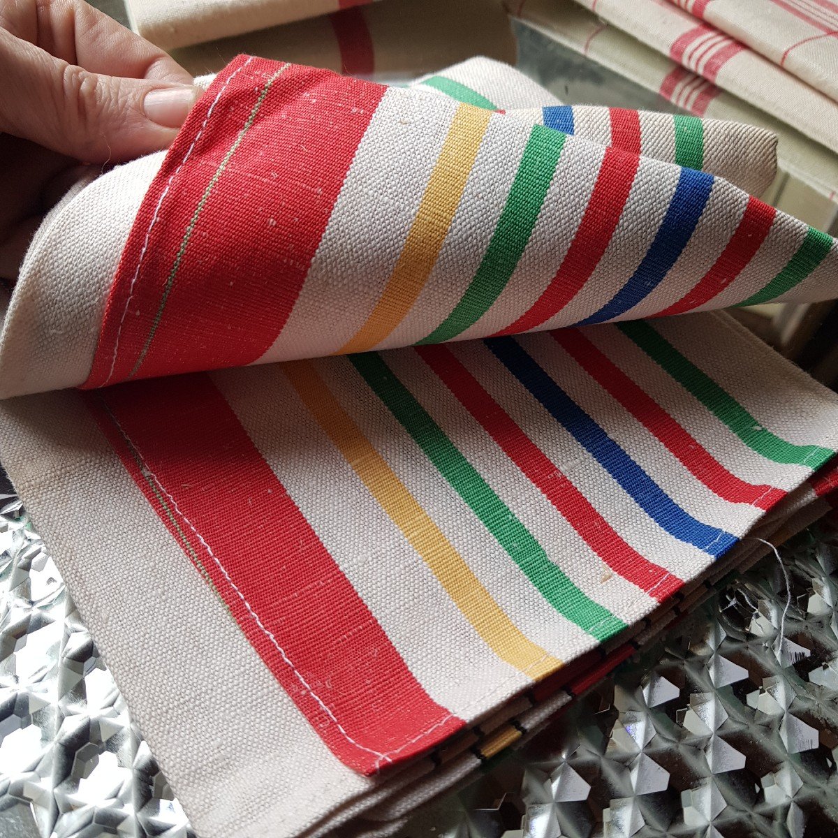 Set Of 7 Tea Towels In Mixed Linen And Cotton Old Stock Store Lot 5-photo-4