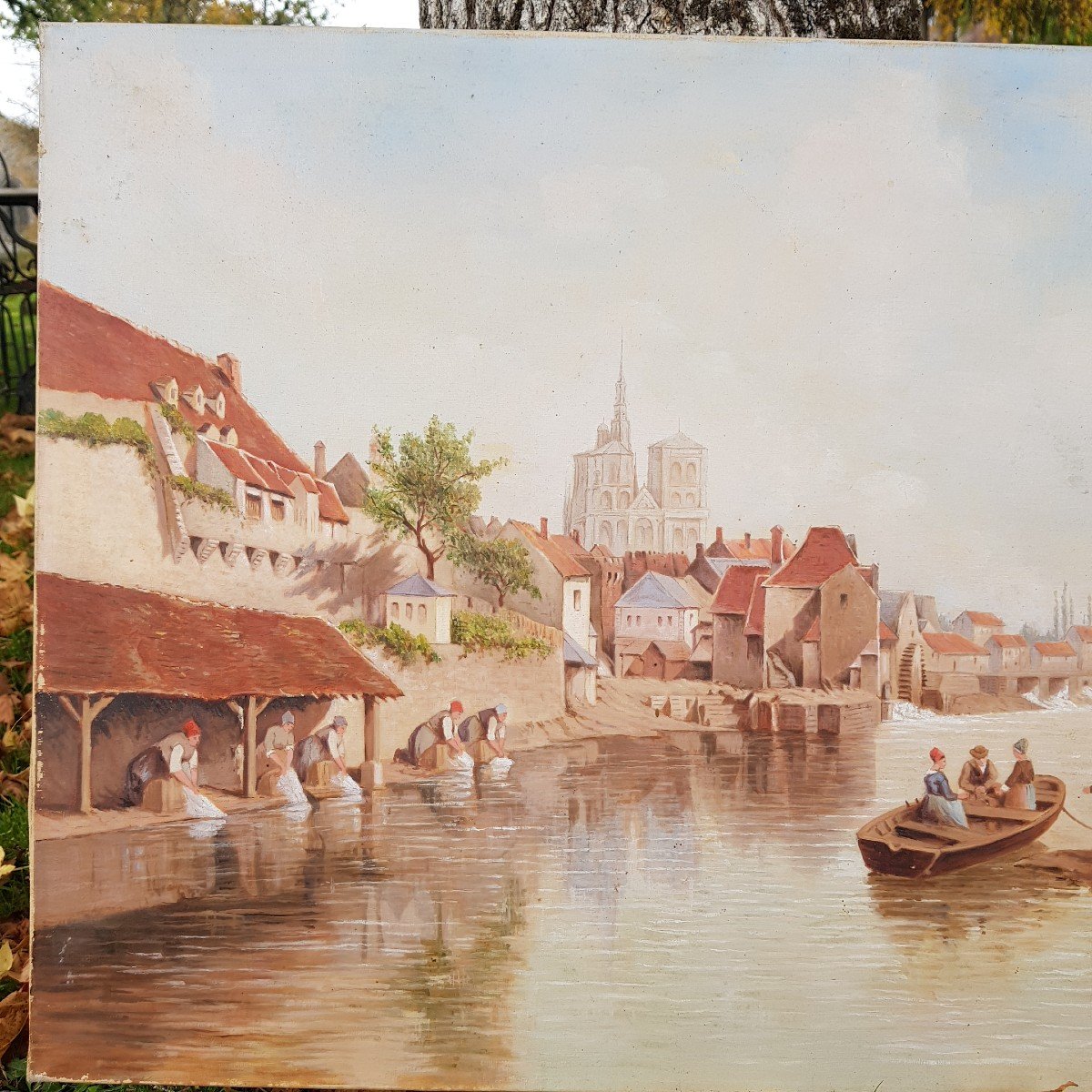 Pair Of Paintings Signed Robitaillie Lavandières On The Riverside-photo-2