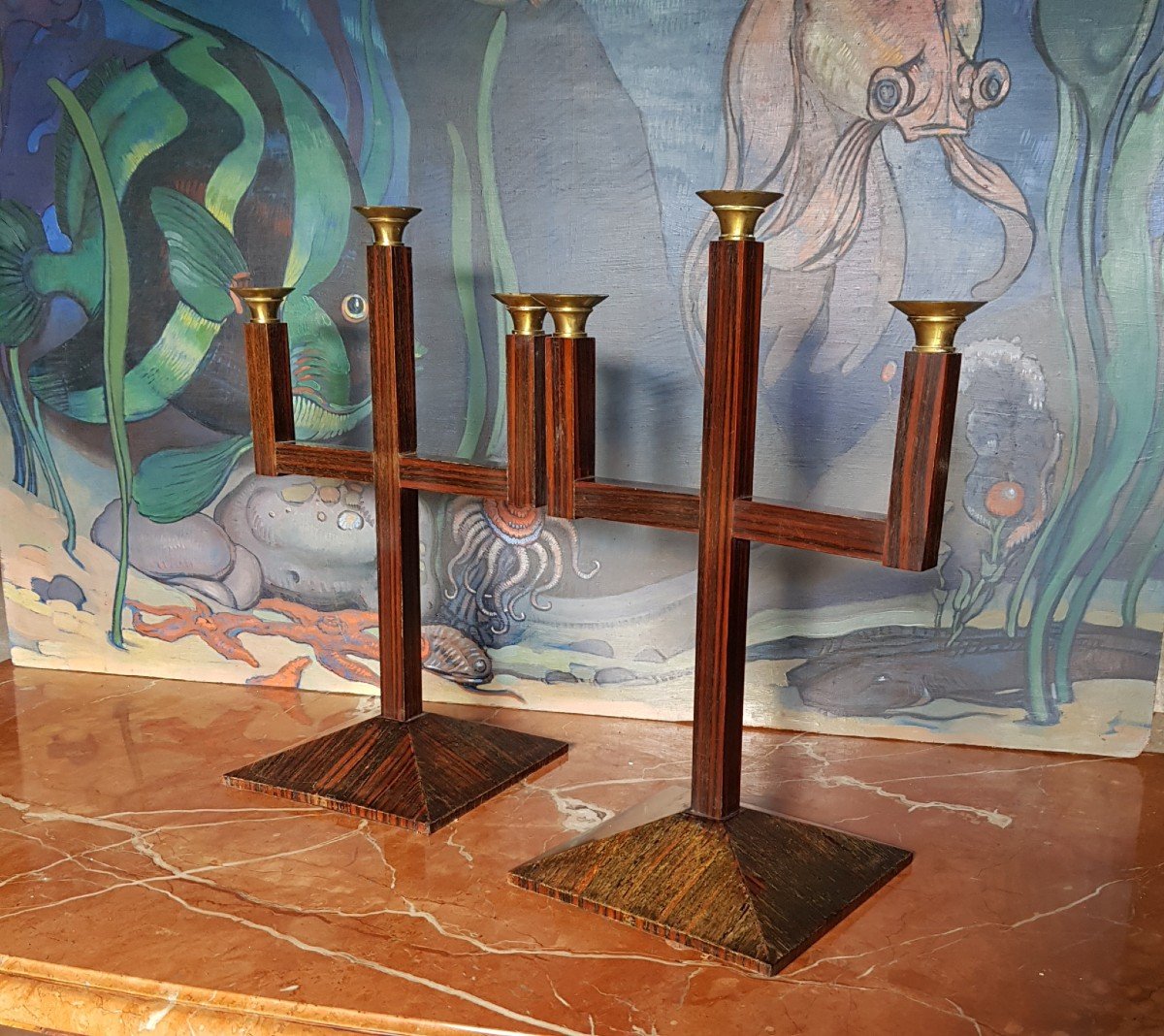 Pair Of Art Deco Candelabras Stamped Jallot Attr. Leon Or Maurice Lamps-photo-7