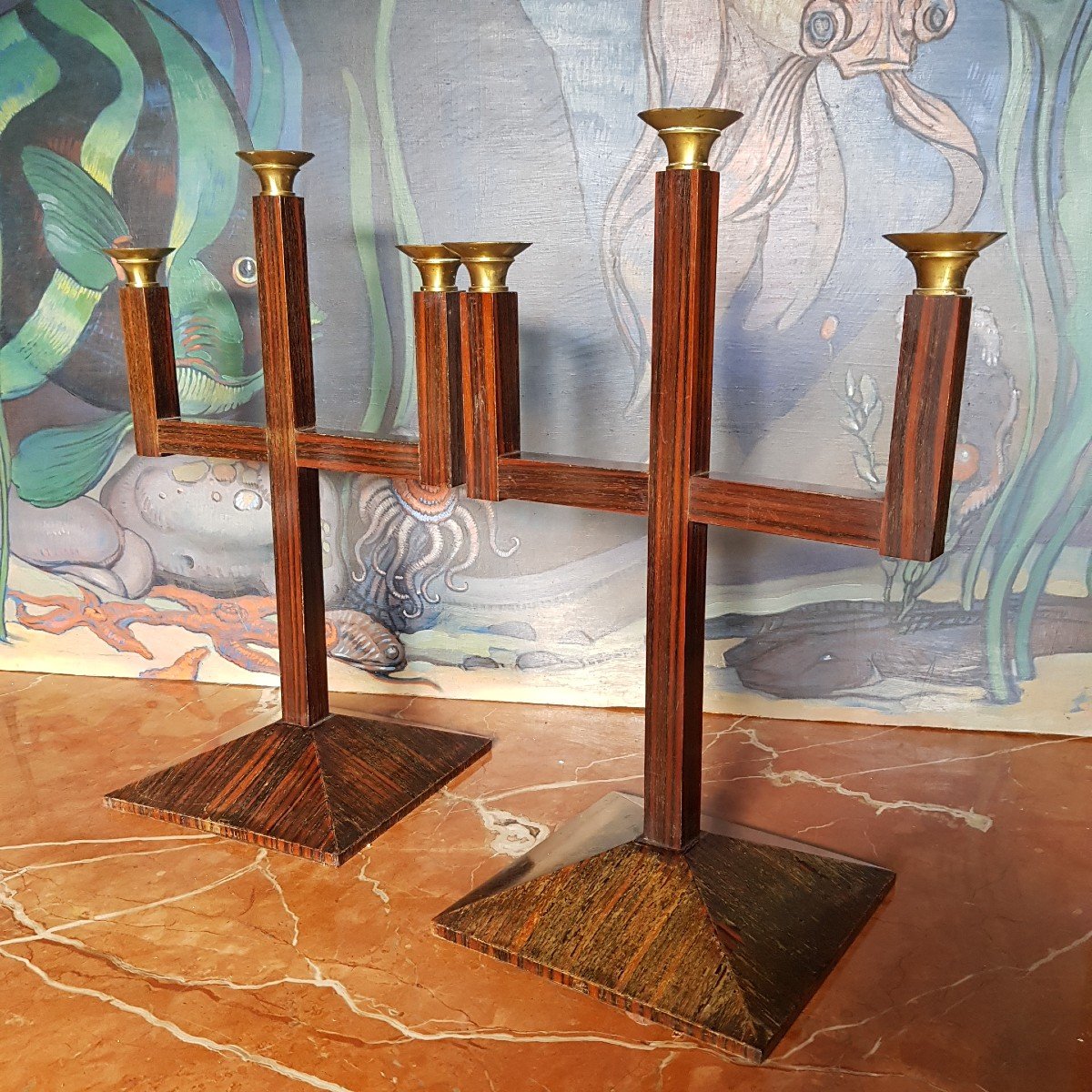 Pair Of Art Deco Candelabras Stamped Jallot Attr. Leon Or Maurice Lamps