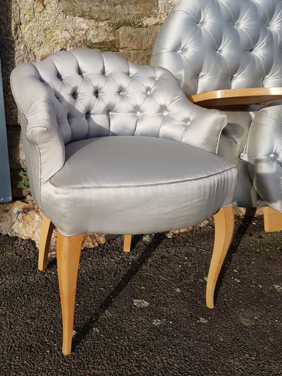 Satin Tufted And Sycomore Bed With Dresser Mirror And Armchair St. De Suzanne Guiguichon-photo-4