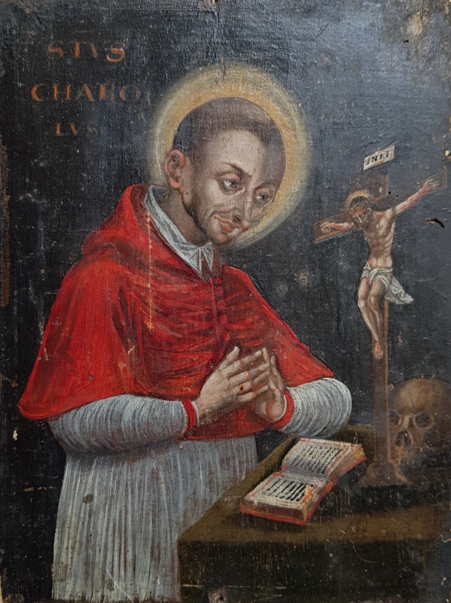 Tableau 17ème Représentant Saint Charles Borromée San Carlo Patron Des Séminaristes 