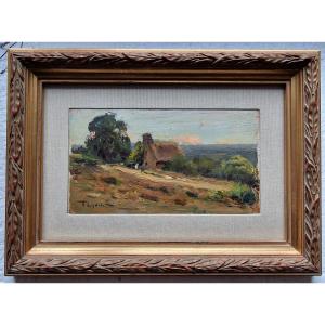 Albert Lynch Hsb Painting Thatched Cottage In Brittany Overlooking The Seaside