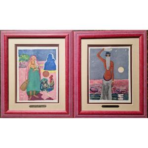 Pair Of Engravings After Kees Van Dongen Farizade And Clair De Lune Circa 1950 Orientalist 