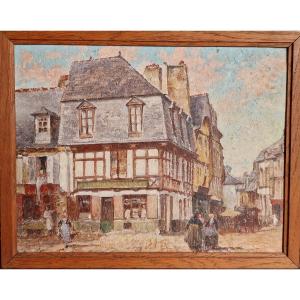 Painting Of Pierre Cadre Place Du Martray Rue Du Pont In Pontivy Napoleonville Brittany