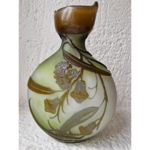 émile Gallé Vase Gourd Decor Eucalyptus Glass Multilayer Glass Paste