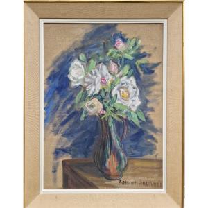 Large Painting Bouquet Of Roses By Cécile Baillot Jourdan Post Impressionist School Flowers