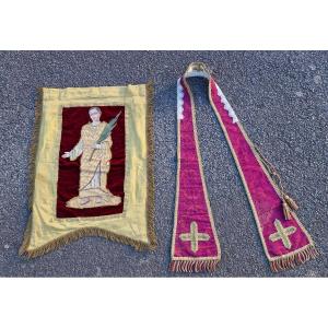 Lot Of Liturgical Objects Including A Processional Banner And A Stole 