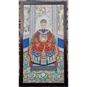 Chinese Portrait Of Mandarin Ancestor Official's Wife Qing Dynasty Dragons