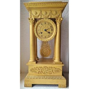 Large Portico Clock Restoration Period Gilt Bronze Cronier Ainé Place Des 3 Mariés Paris