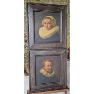 Pair Of Portraits Of Dutch Nobles Obverse In The Manner Of Rembrandt Van Rijn