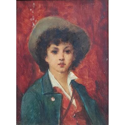 Portrait Of Young Neapolitan Man By Leon Herbo (1850-1907) Belgian School