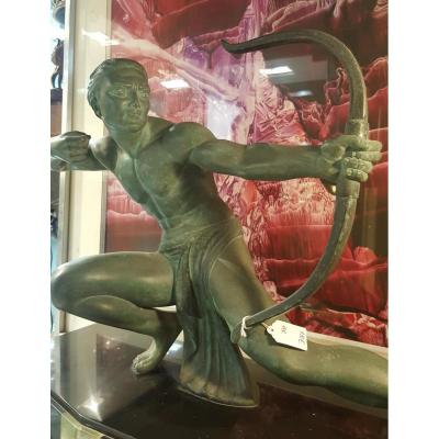 Grande Sculpture Archer Art Deco De Salvatore Melani (1902-1934) Patine Bronze